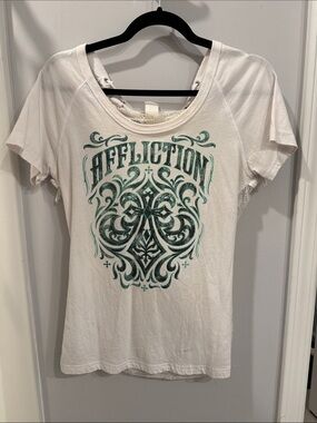 Affliction White Short-Sleeve Graphic Tee with Teal Crest